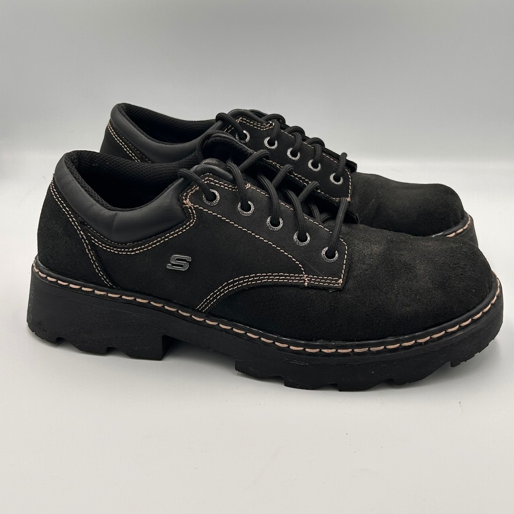 Skechers Black Suede Platform Lug Sole Shoes Womens 11 Grunge Chunky Goth